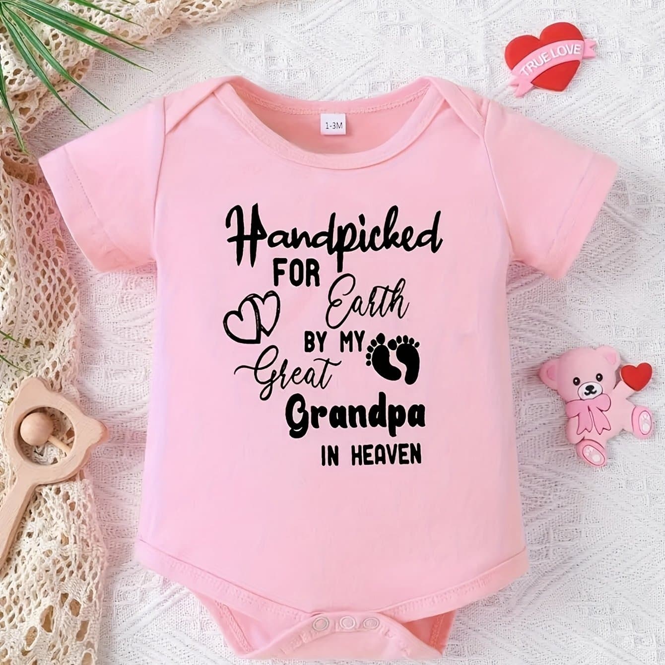 TEMU My Grandfather Hand- It In Heaven Adorable Triangular Romper Onesie For Baby Boys And Girls A Gift That's To Be , For Outdoor
