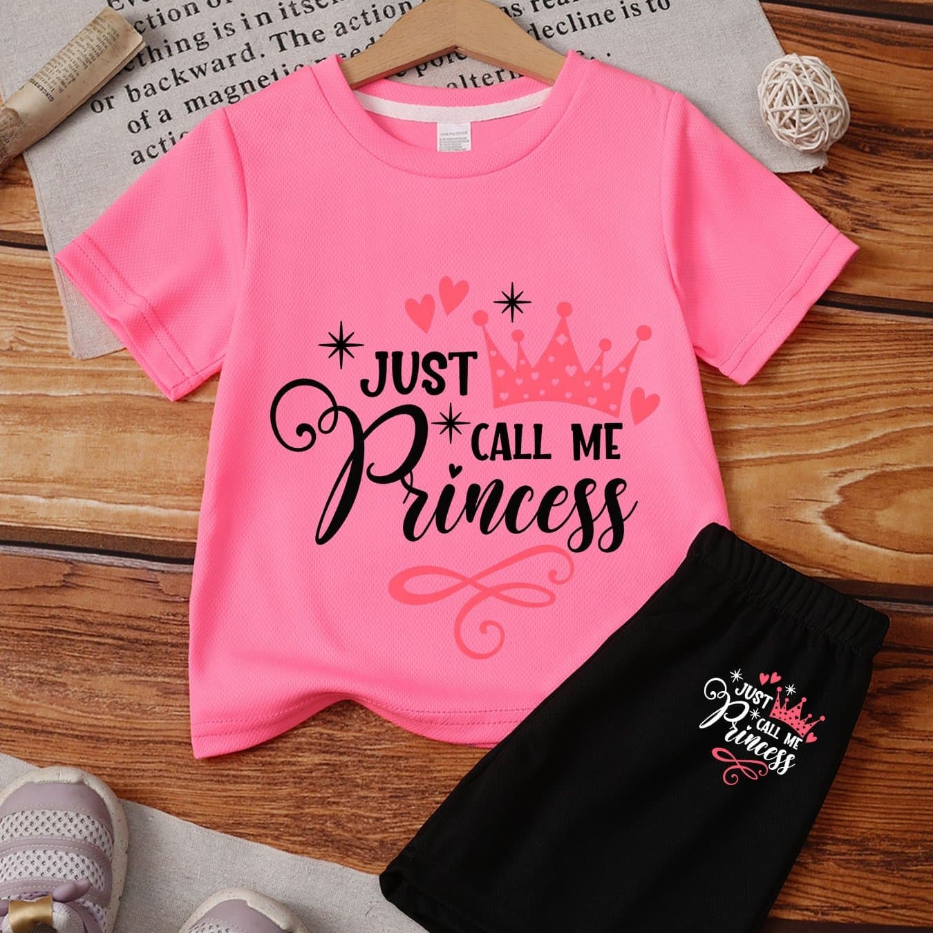 TEMU "just " Fun Letter Print T-shirt And Shorts 2pcs Set, Round Neck Spliced Short Sleeve Top + Shorts, 2pcs Summer Kids Casual , Perfect For Outdoor