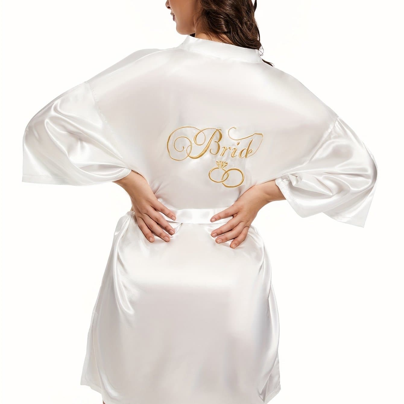TEMU 1pc Bride Satin Robe Embroidered Women Wedding Short Kimono Robes
