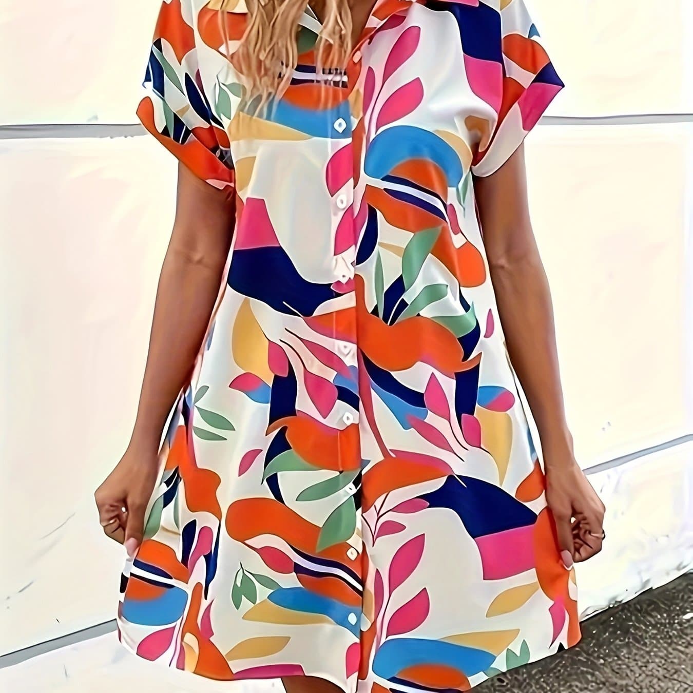 TEMU Women's Short-sleeved Color Printed Dress