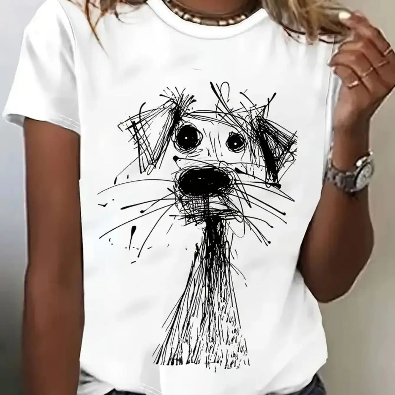 TEMU Casual Women's Graphic T-shirt - Fun Short Sleeve Top, Comfortable Everyday Wear For Summer And