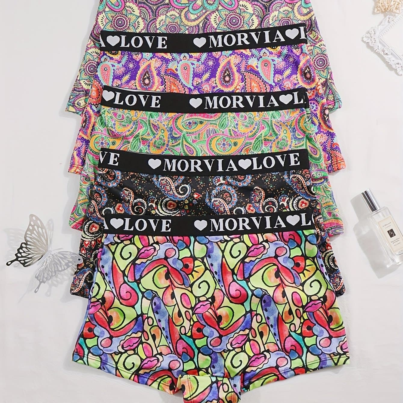 TEMU 5pcs Women's Underwear Set, Comfortable , Breathable Fabric, Paisley Pattern Allover Print, Women's Lingeries And Underwear