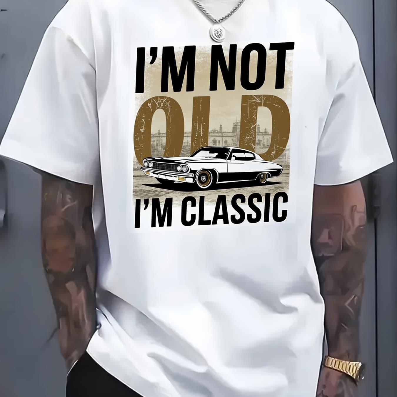 TEMU Old; I'm . This Retro-themed Oversized Men's T-shirt Features An American , Perfect Enjoy Humor About Age And Nostalgia