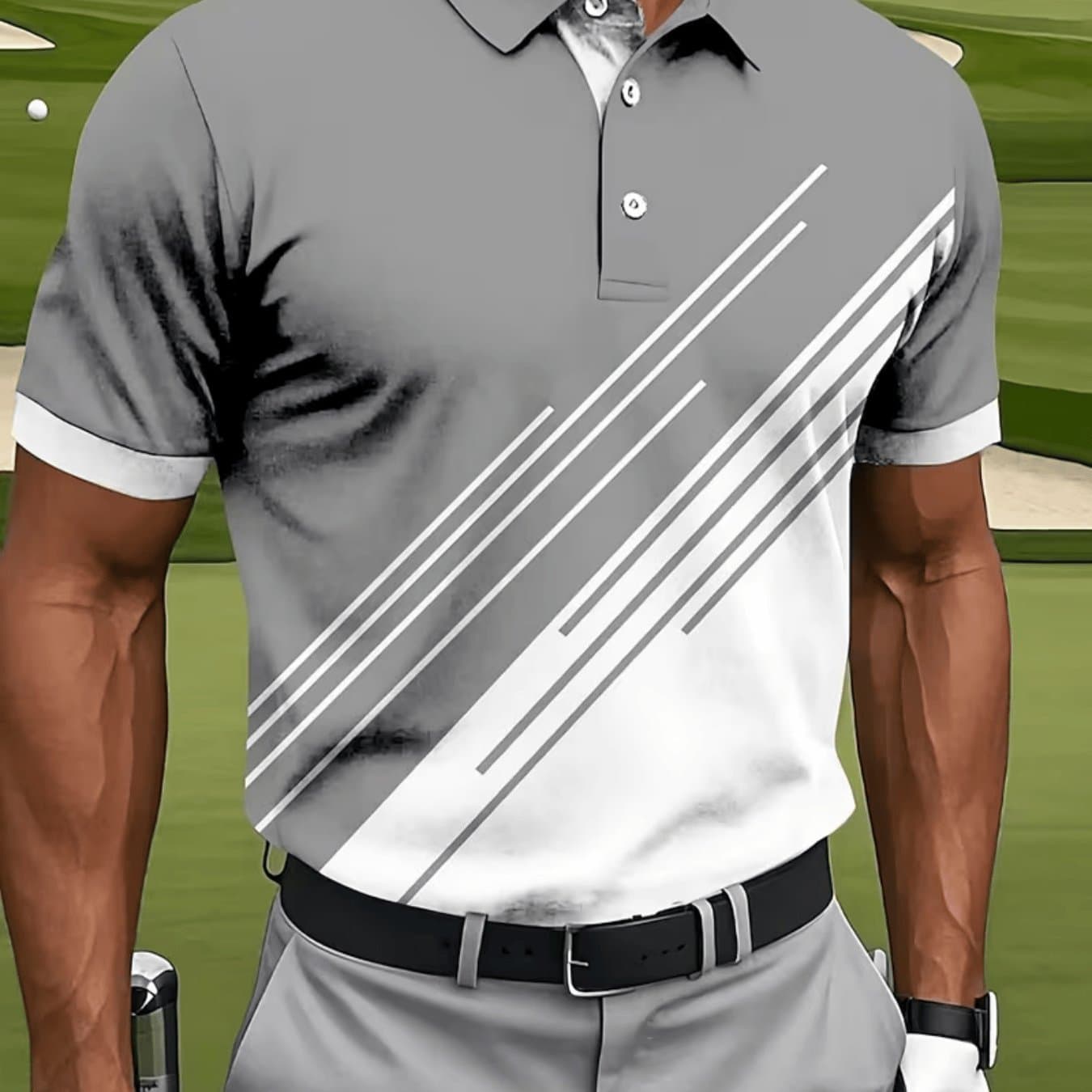 TEMU Men's Casual Sports Short-sleeve Shirt, Striped Pattern Print, Suitable Everyday Casual Sports Wear