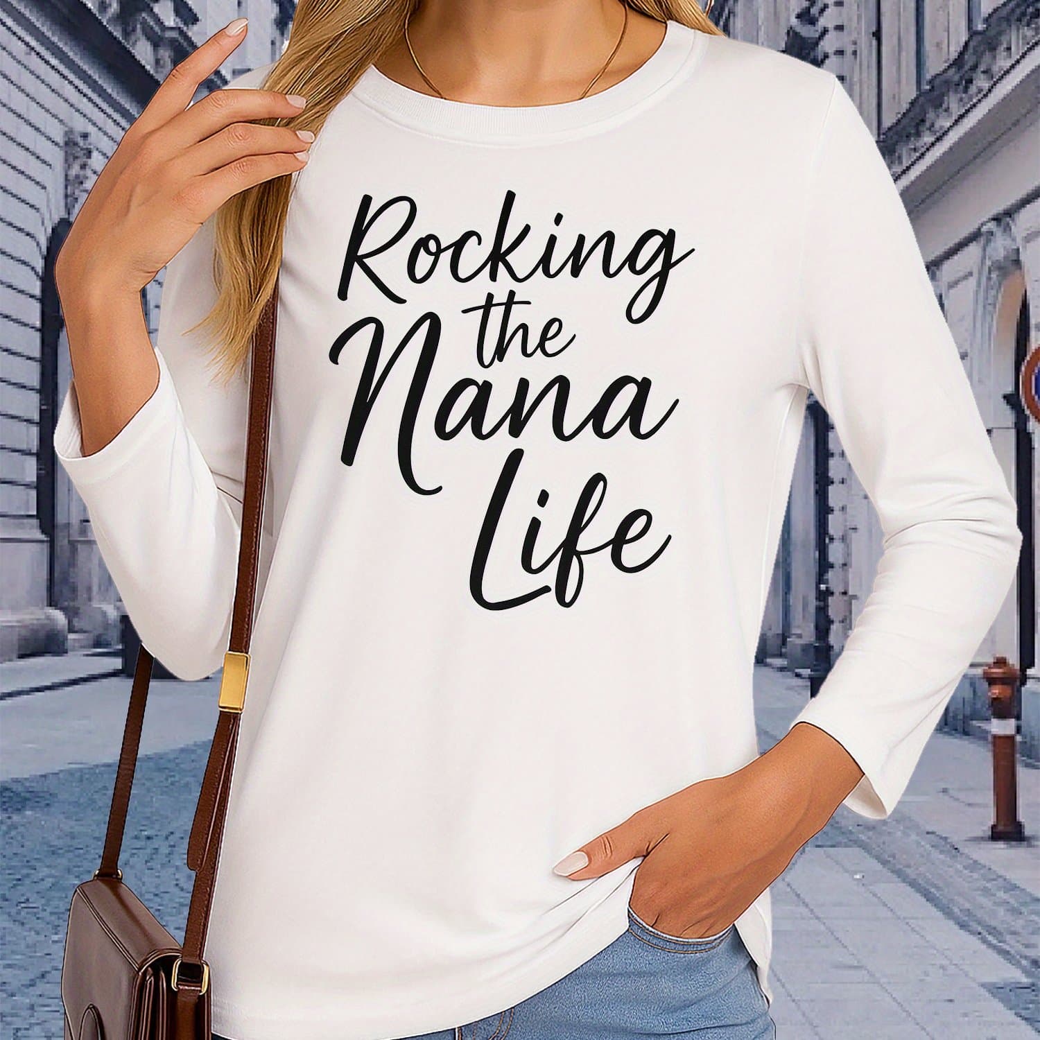 TEMU Life Printed Long-sleeved Shirts, Bestsellers, Women's Wear, Breathable Fabric, Ladies' Clothing, Round-neck Tops