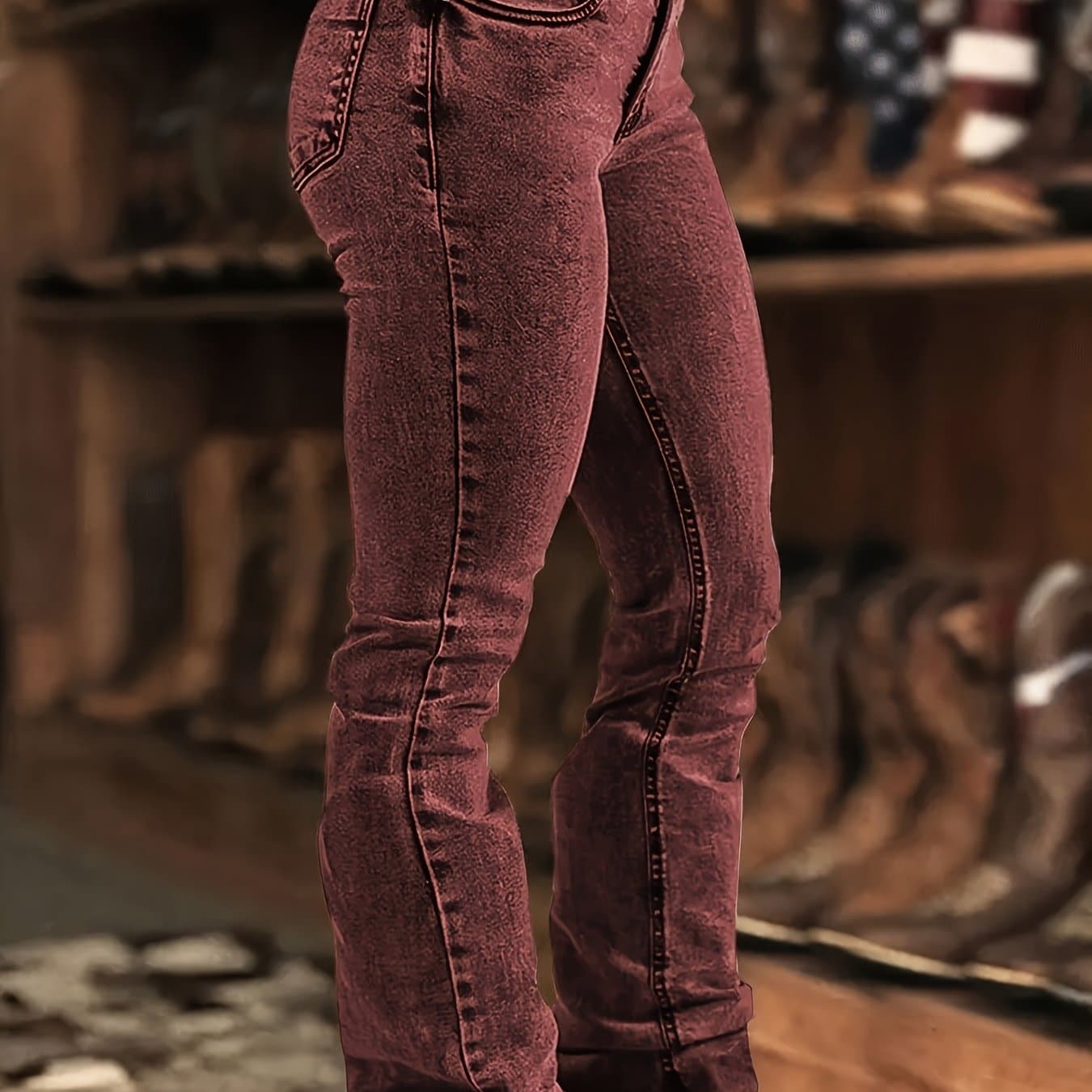 TEMU Women's Beautiful Street Retro Elastic Tight Potato Dark Micro , , Machine Washable, Weekend Shopping, Daily Streets, Outdoor Travel, Holiday Travel, Weekend Dating, Campus Dressing