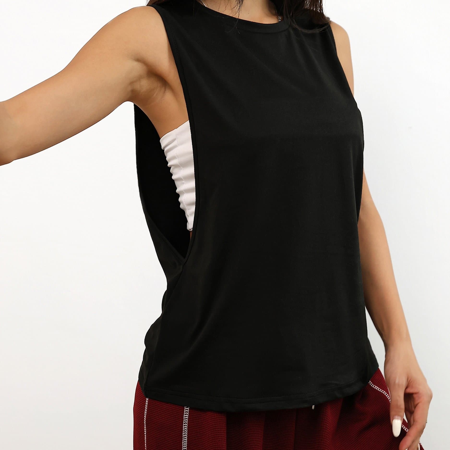 TEMU D1058# Women' Training Yoga Vest Loose Sleeveless Blouse Hollow Out Casual Athletic Top