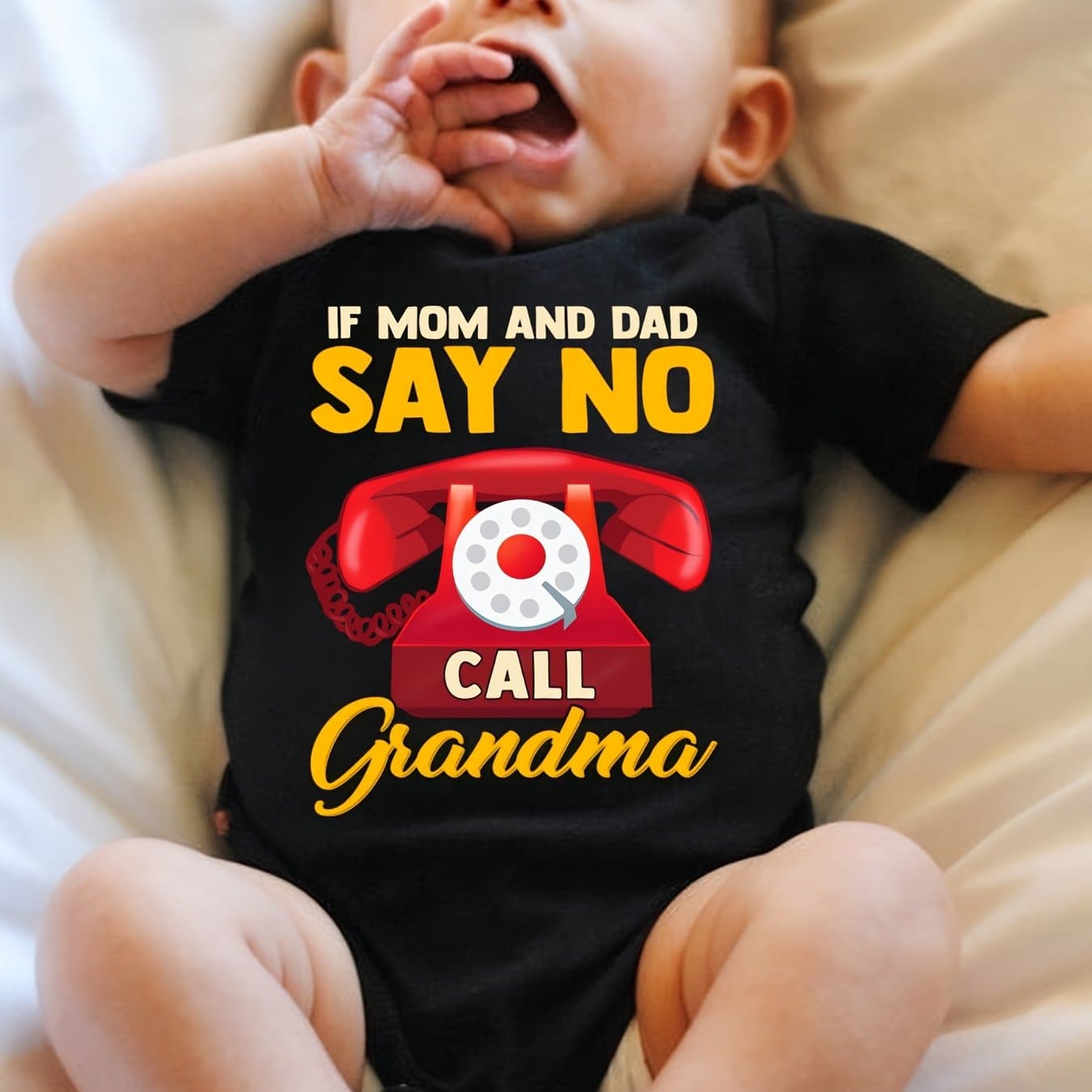 TEMU Baby Bodysuit For Boys And Girls With , Cute Short Sleeve Romper For Newborns, Features Letter Print 'if Mom And Dad Say No, Call Grandma.', For Outdoor, Perfect For Outdoor