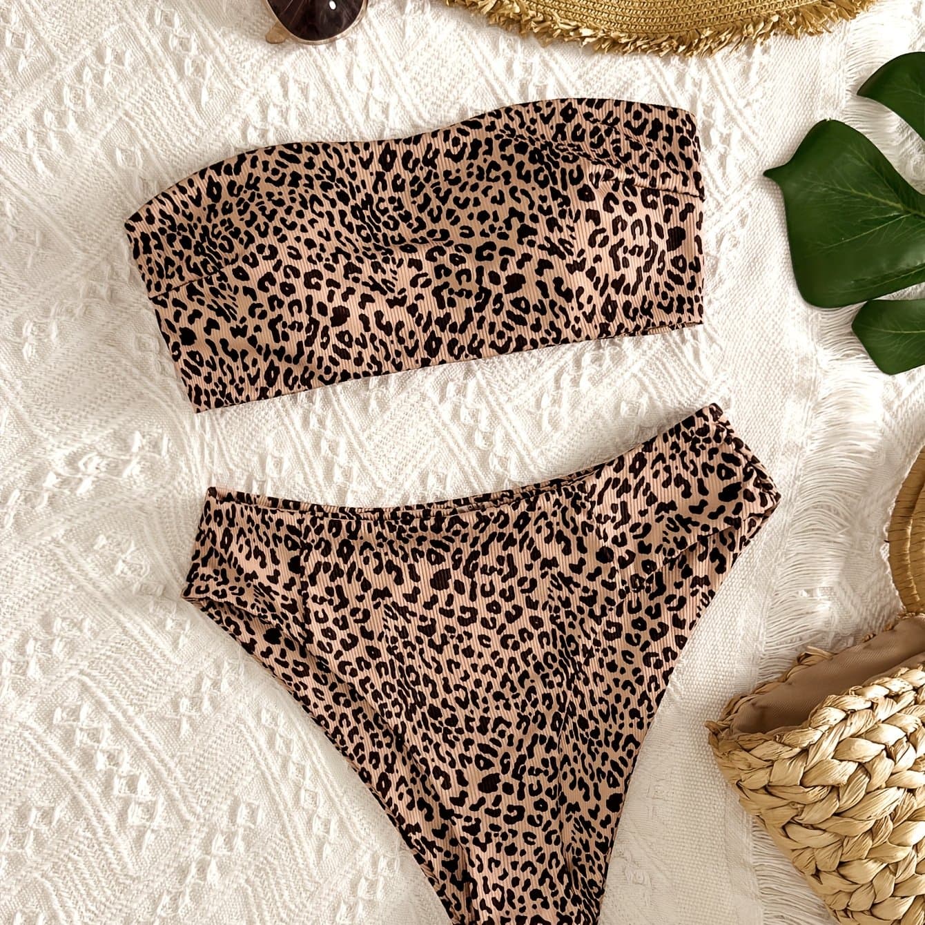 TEMU Small Notch Tie-top Bikini Leopard Print European Style Split Swimwear Women's Fashion Beach Swimsuit