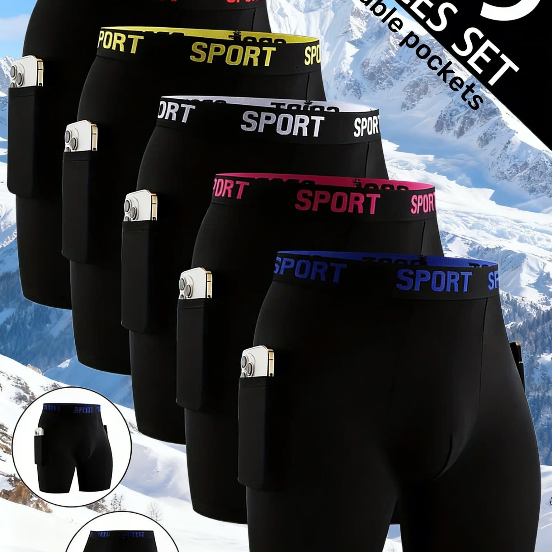 TEMU 5pcs Men' Color Comfortable Slim-fit Boxer Briefs - With Pockets On , Breathable Quick-dry High- Sports Underwear, Suitable For Running, Basketball, Gym, Designed For Fitness Enthusiasts, Wear