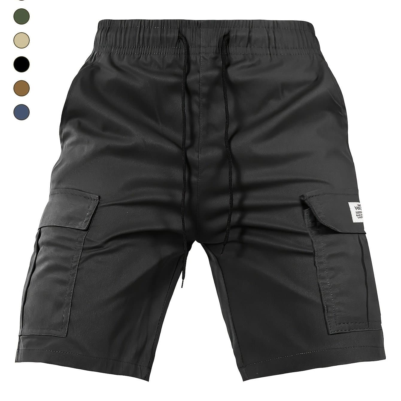 TEMU Men's Summer Elastic Waist Drawstring Cargo Shorts With Large Pockets, Multi-pocket Outdoor Casual Pants