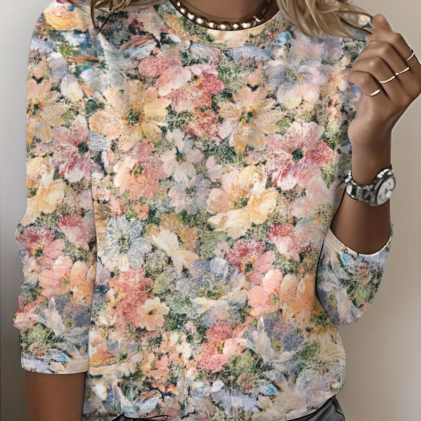 TEMU Print T-shirt, Long Sleeve Round Neck Casual Top, Suitable For Spring And Autumn Season, Women's Clothing thumbnail 2