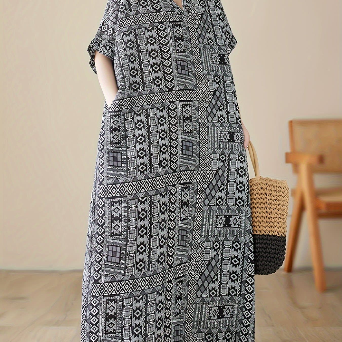 TEMU Bohemian Style Plus-size Printed Dress