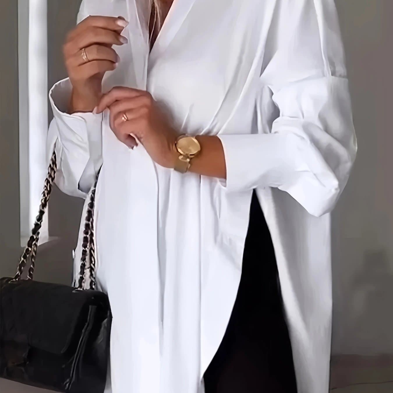 TEMU Plus Size - Plus Size - Maidongzi Targeted Solid Color Casual Shirt