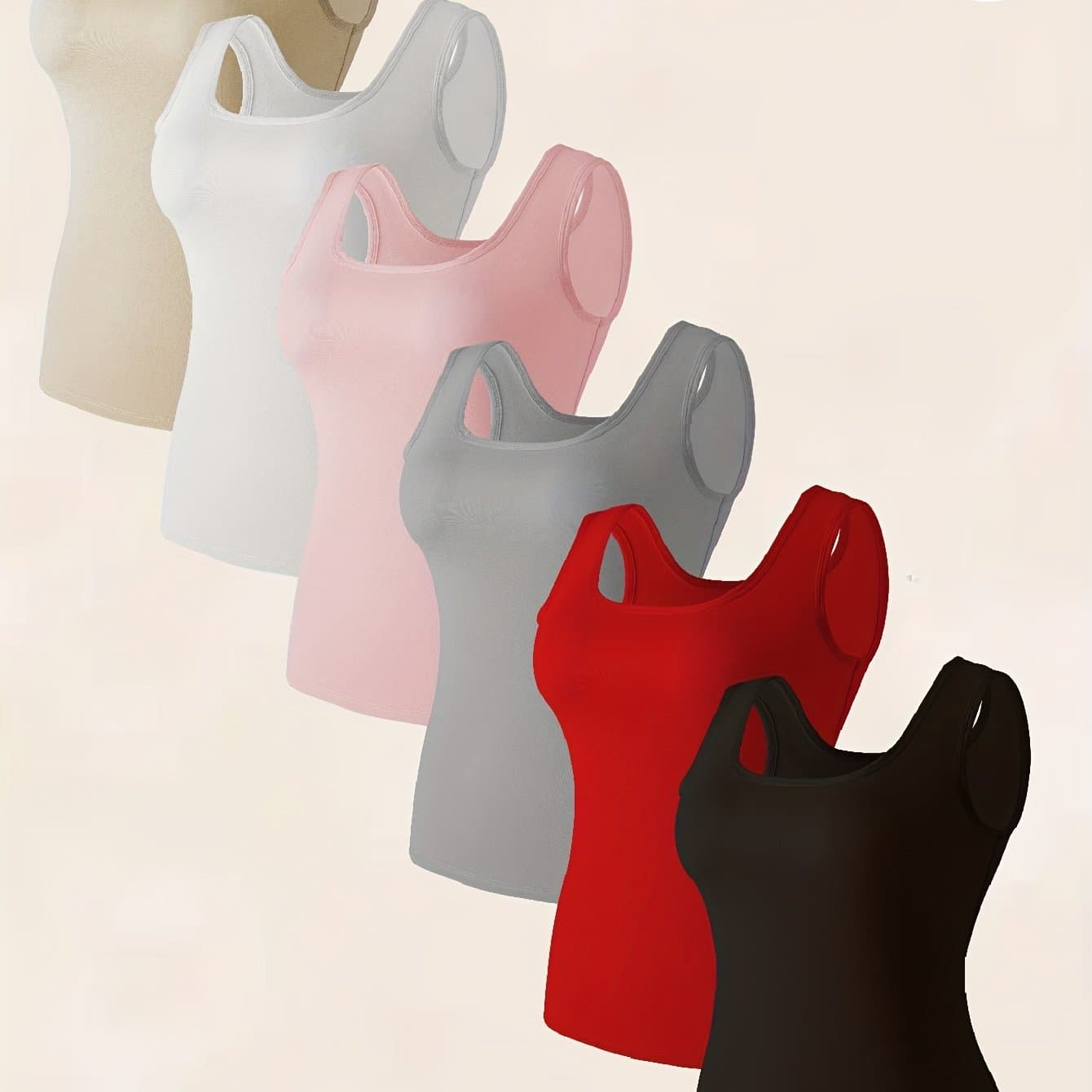 TEMU 6pcs Set: Slim-'s Versatile Outerwear Solid Color Sleeveless Camisole Undershirt