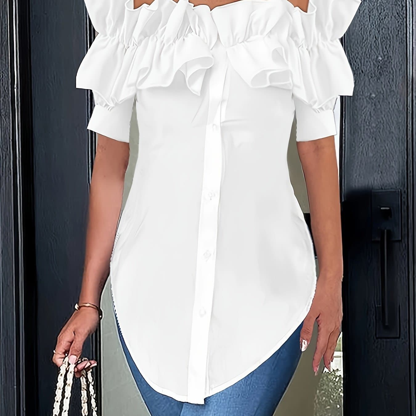 TEMU Women' Color Button-front Shirt