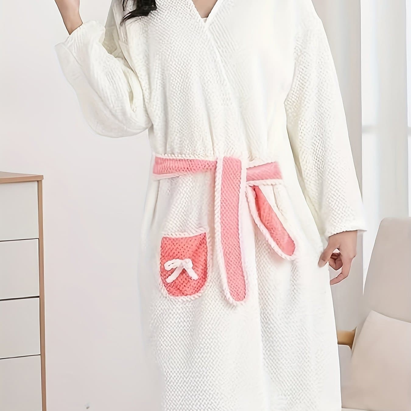 TEMU 1 Women' Soft Absorbent Long-sleeved Bathrobe - Quick-drying, Cartoon Pineapple Design With Straps, Perfect For
