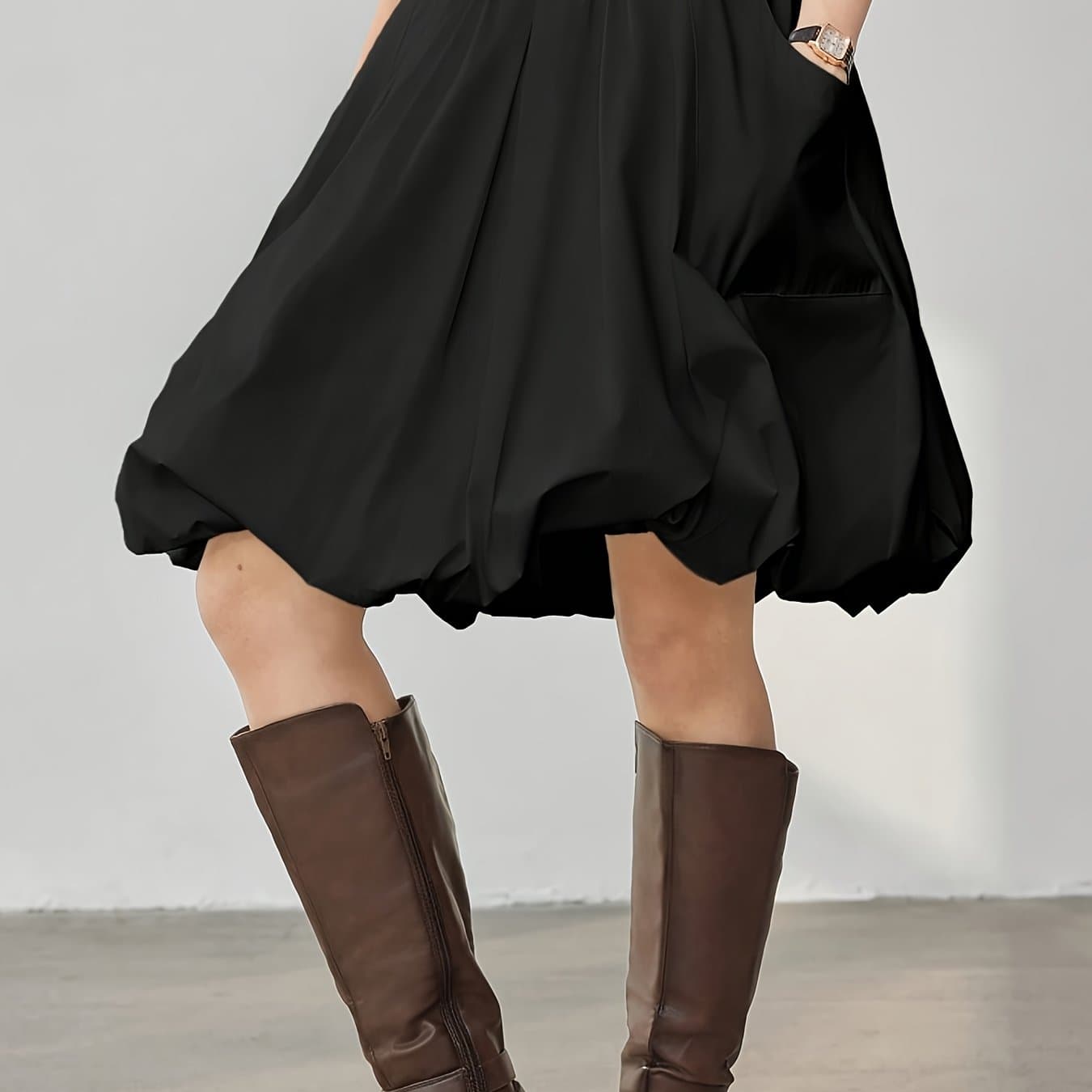 TEMU Women's Elegant A-line Skirt Solid Color Hem