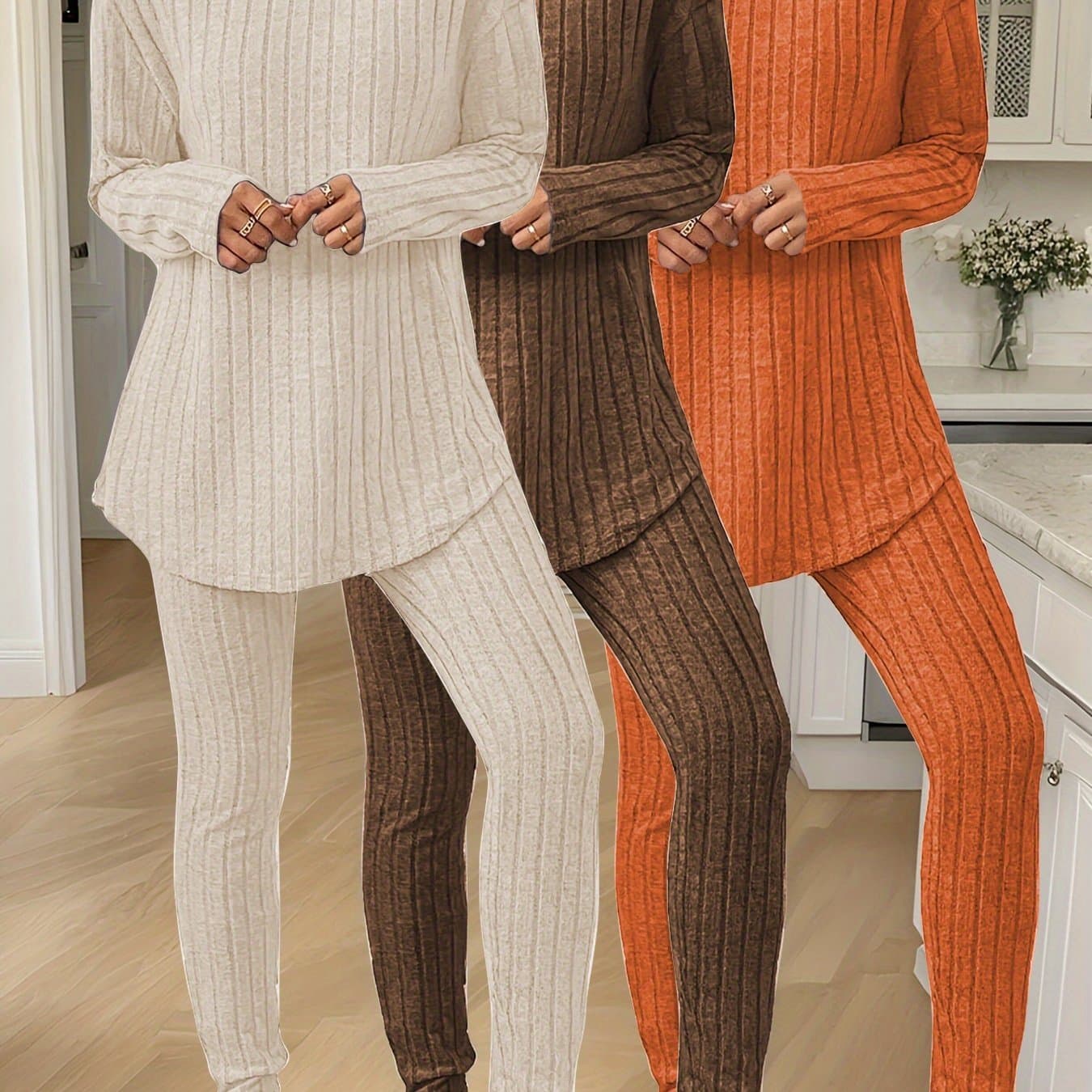 TEMU 3pcs Set - Women's Ribbed Mixed Casual Sportswear Set