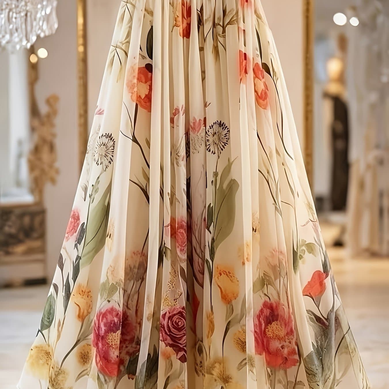 TEMU Spring And Summer Women's Elegant Printed Mid-length A-line Skirt With Layered Tulle Skirt Elegant Women's Skirt Daily Wear Outing Travel In All Suitable For Casual And Formal Attire