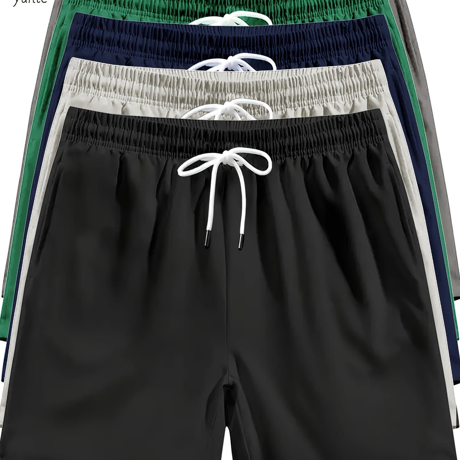 TEMU 5-pc Black, Beige, Navy, Green, Gray Men's Casual Loose Sports Quick-dry Shorts With Elastic Waistband And Drawstring, Gym Training Shorts With Pockets, Men's Lightweight Athletic Running Shorts