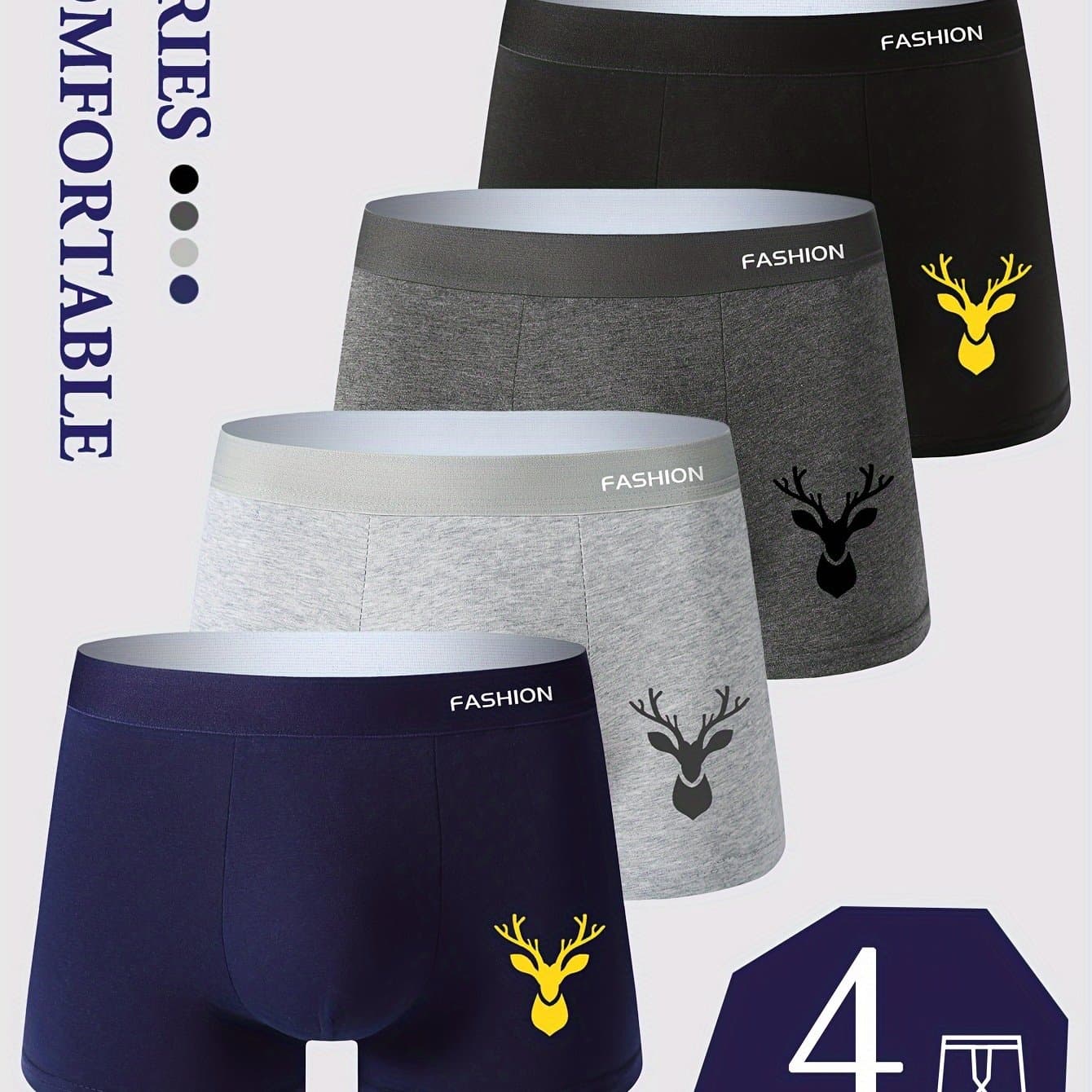 TEMU 4-pc Men's Flat Briefs Fashion Trendy Style Youth Athletic Underwear Head Breathable Comfortable