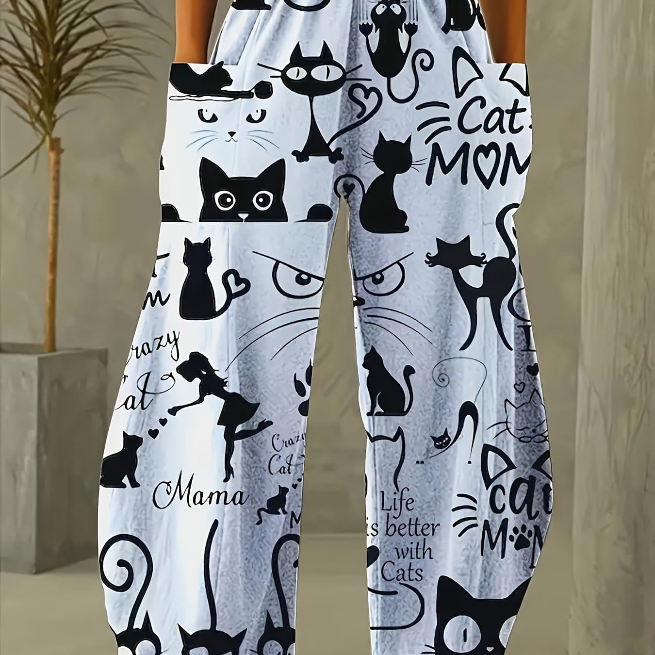 TEMU Plus Size, Plus-size Women's Loose-fit Printed Pocket Pants