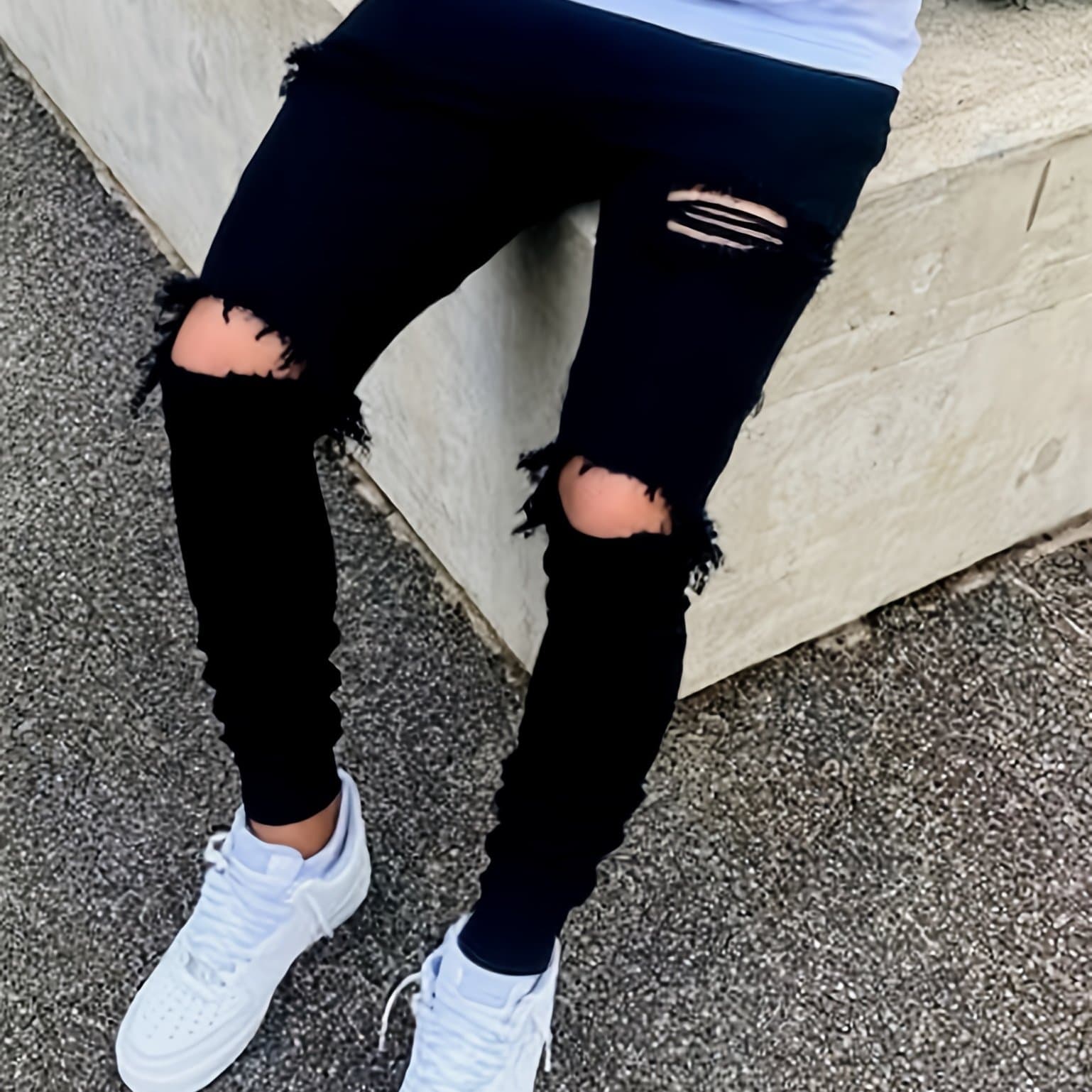 TEMU Distressed Skinny Jeans For Men, Fashion Ripped Denim Pants