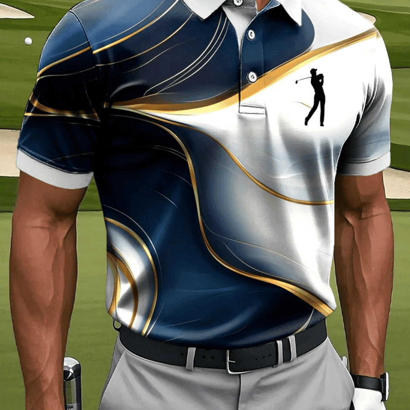 TEMU Men's Casual Sports Short-sleeve With And Golf Pattern Prints, Made Of Polyester Fabric Machine Washable. Breathable Regular Fit, Suitable For Everyday Casual Sportswear.