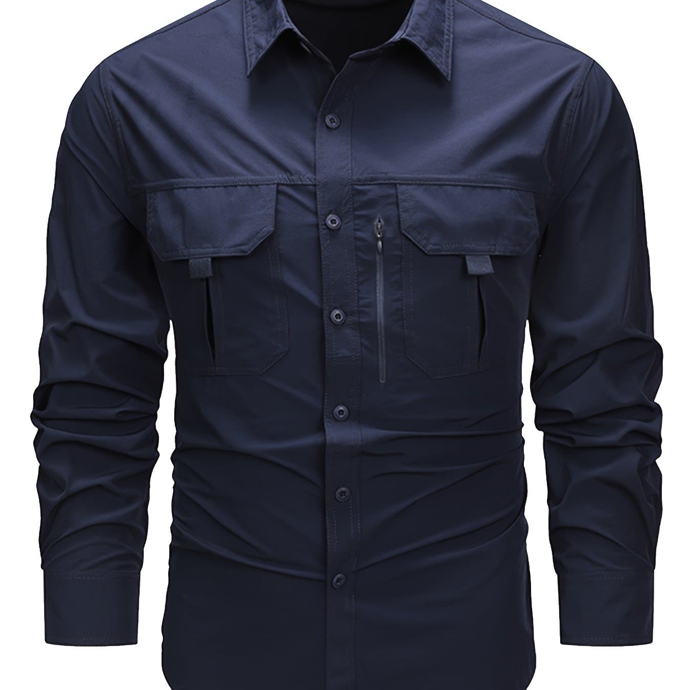 TEMU Spring And Autumn New Elastic Quick Drying Long Sleeve Shirt Men's Outdoor Leisure Sports Multi-pocket Cargo Shirt Thin