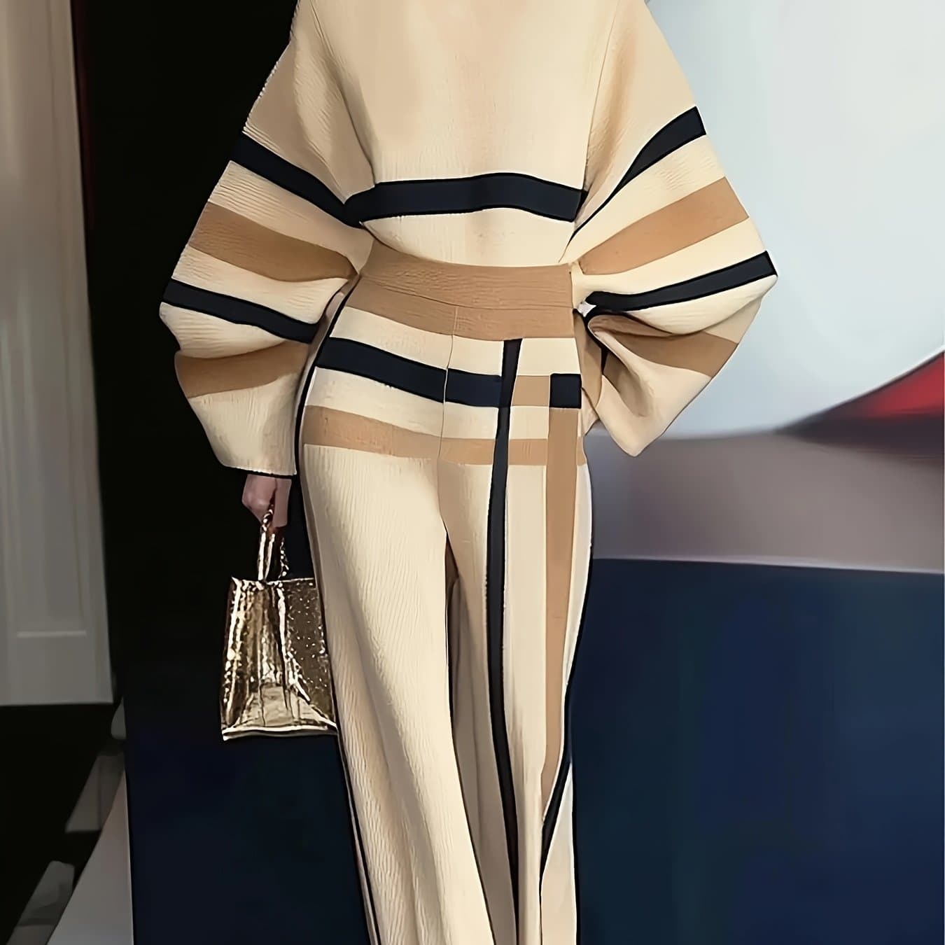 TEMU Casual Sweater Set, Shoulder Insert Sleeve Loose Round Neck Sweater, Loose Sweatpants