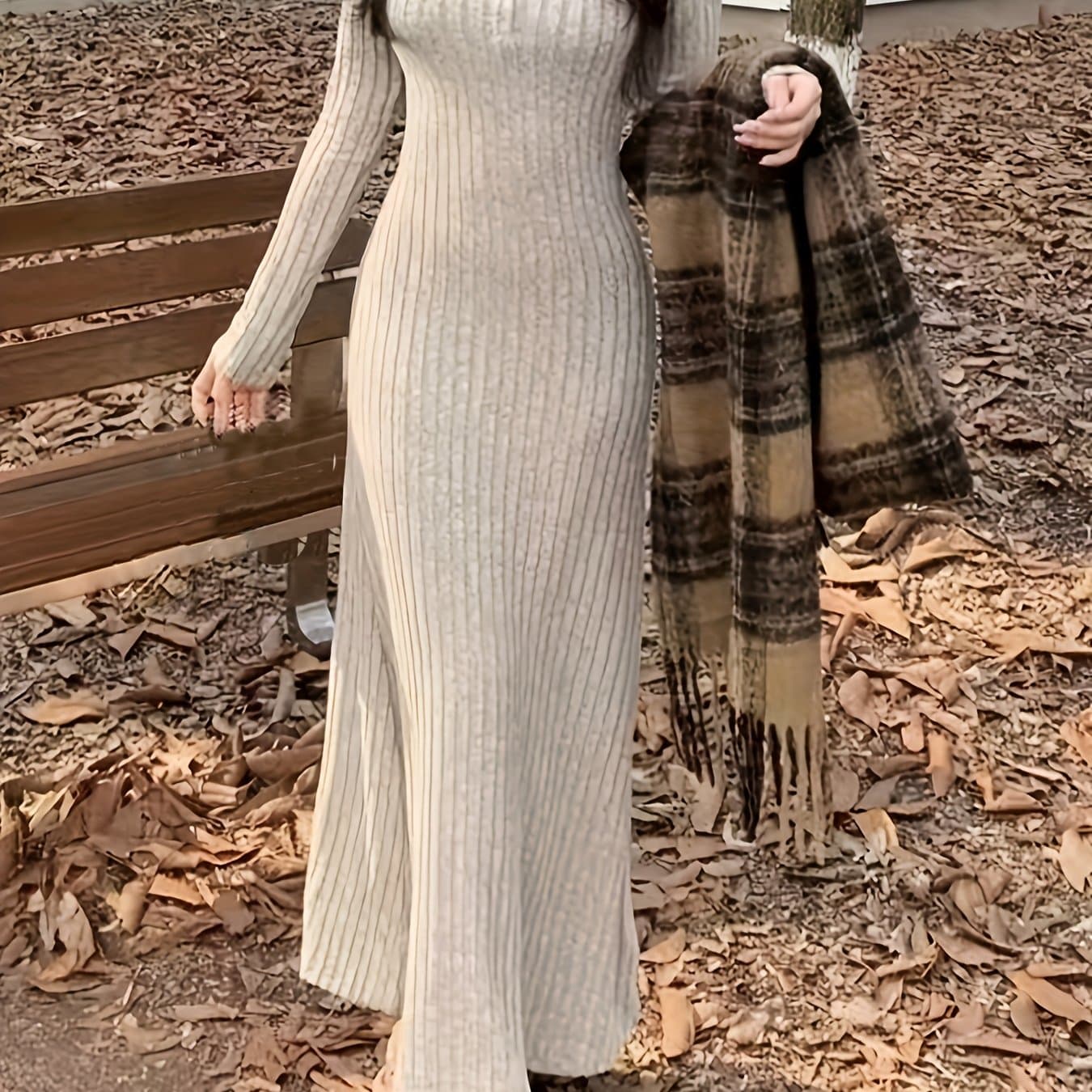 TEMU High-end Dress Autumn And Winter New Style Waist To Hide Meat Temperament Inside Match Long-sleeved Base Skirt Comfortable And Casual