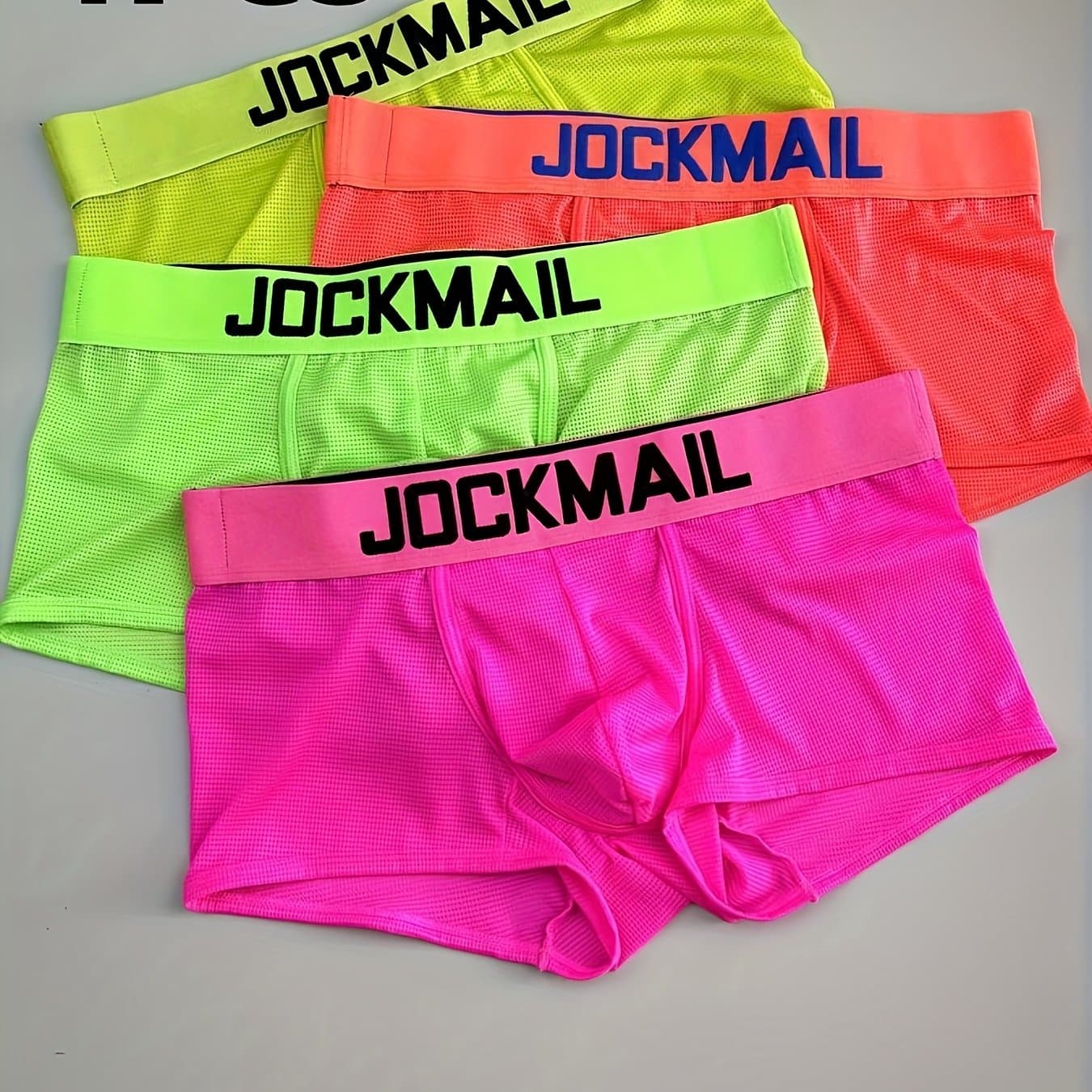 TEMU 4pcs Jockmail Men's Underwear Boxer Trunks Mesh Fluorescent Briefs Shorts Male Underpants