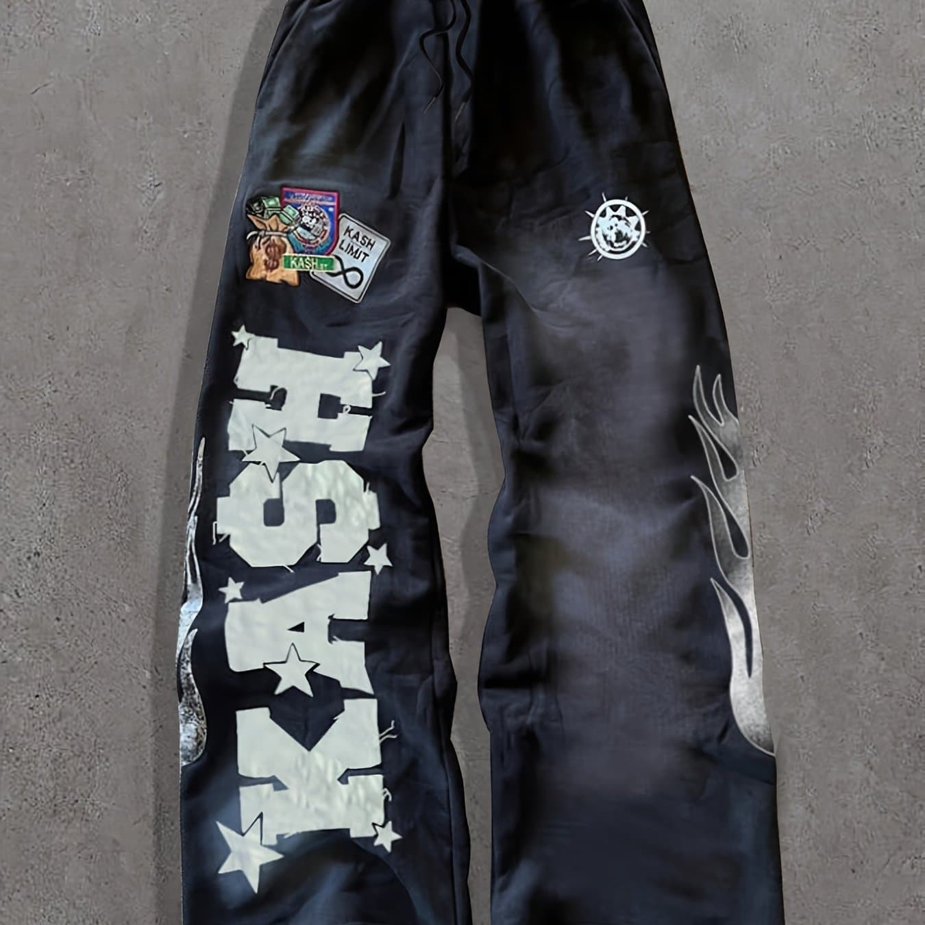 TEMU Men's Straight-leg Pants, Casual Trousers, Long Pants, Versatile, Polyester, Drawstring Waist, Casual And Fashionable, Trendy, Loose Fit, Black Background With "" Letter Trousers, Unique And