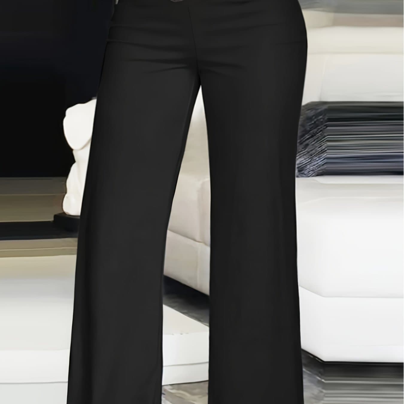 TEMU Plus Size - Plus Size - Spring And Summer Women's Plus Size New Solid Colour Stacked V Waist Head Ladies Pants Curvy Plus Pants Black Plus Size Pants