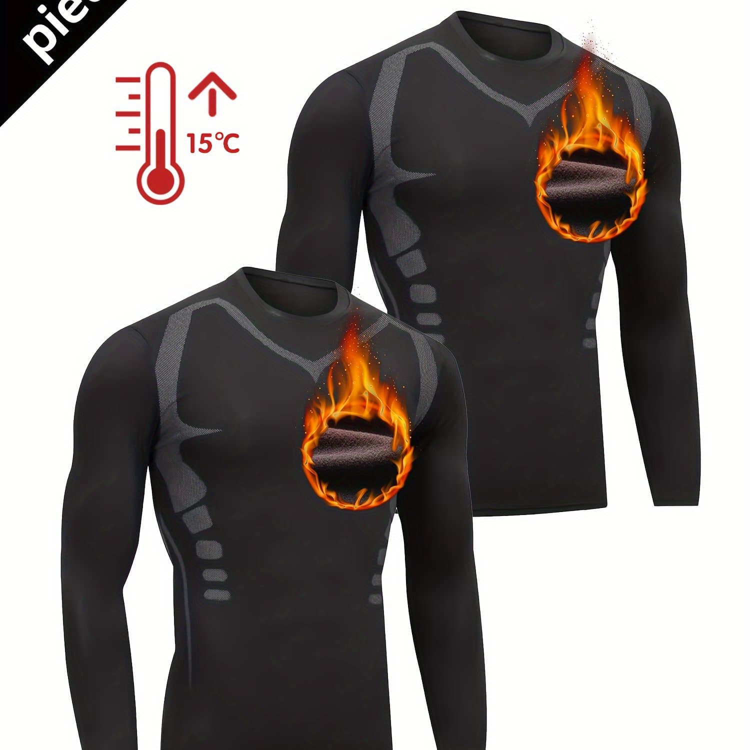 TEMU Fleece-lined Warm Sports Two-piece Set For Men, Running Gym Clothes, Autumn And Winter Warm Fleece-lined Tight-fitting Equipment, , Training, Autumn And Winter Sportswear