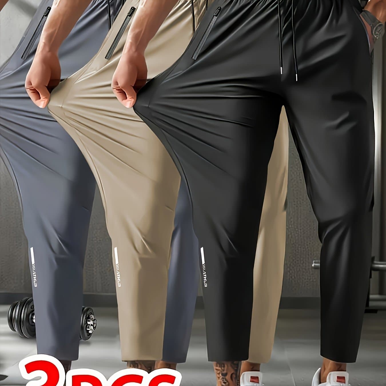 TEMU 3pcs Ice Silky Fiber Fabric Pants In Black, Gray, Khaki, And For Sports, Workouts, Running, Fitness, And Outdoor Mountaineering