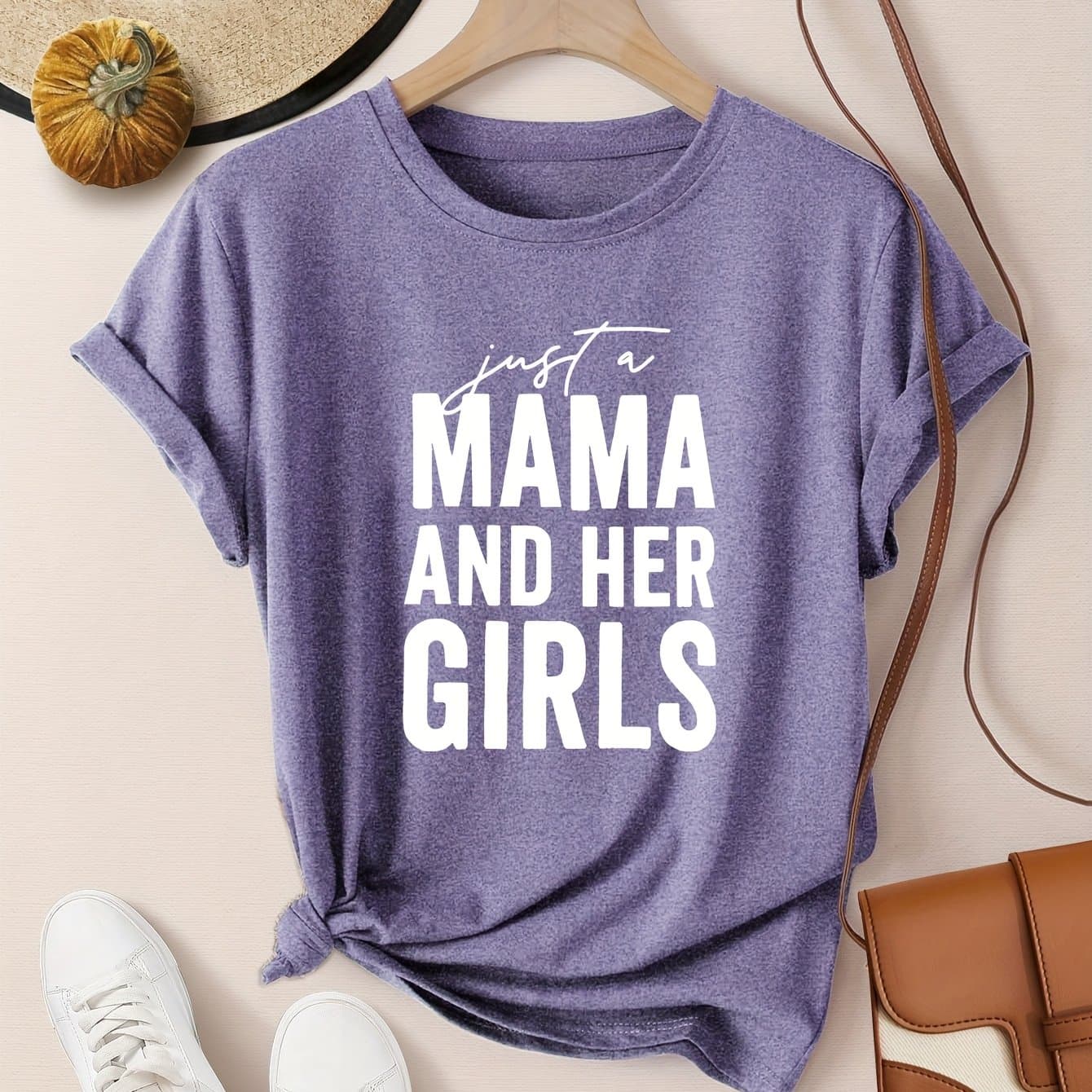 TEMU Women's Casual T-shirt With Round Neck And Short Sleeves Style Featuring White Letter Print For
