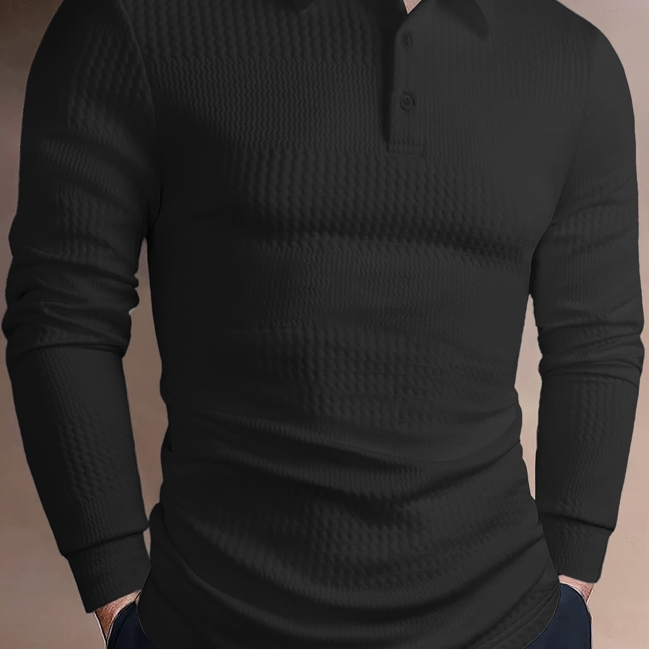 TEMU Men's Autumn/winter Jacquard Long Sleeve Shirt Slim Fit Versatile Casual Top