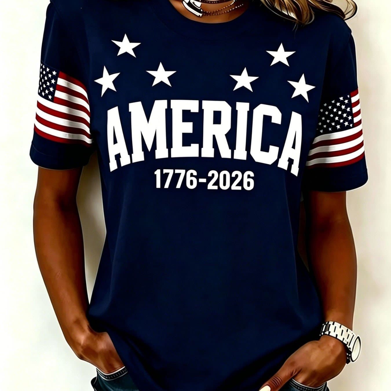 TEMU America 1776-2026 T Shirt Women Men Oversized Patriotic Tops American Flag Sleeve Graphic Tees