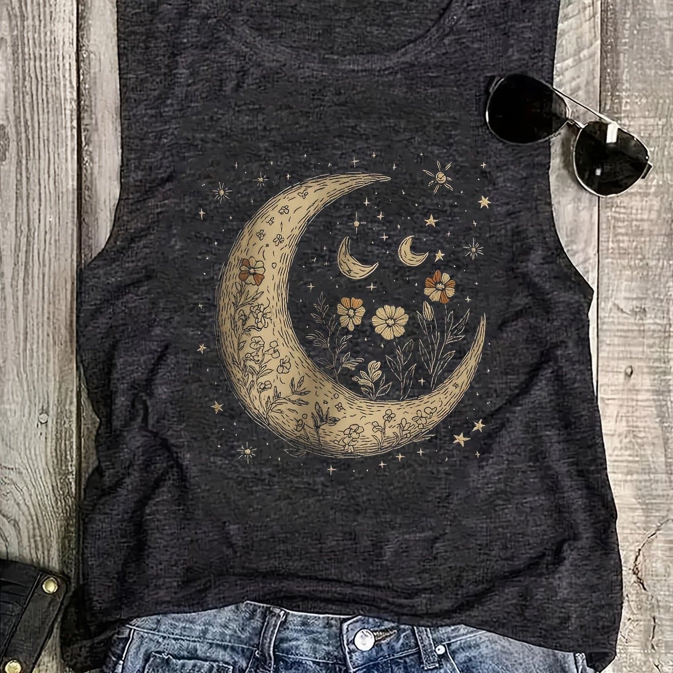 TEMU 2025 European And Printed Round Neck Tank Top
