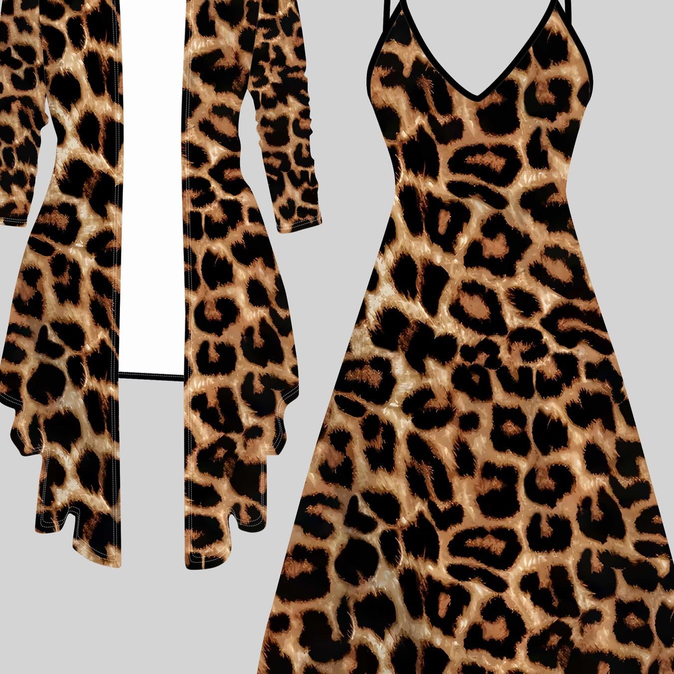 TEMU A Matching Set Consisting Of A Long-sleeved Coat And A Halter Dress, Made With 3d Printing Technology, Designed For All And Showcasing A Stylish, Natural, And Trendy Plant Motif