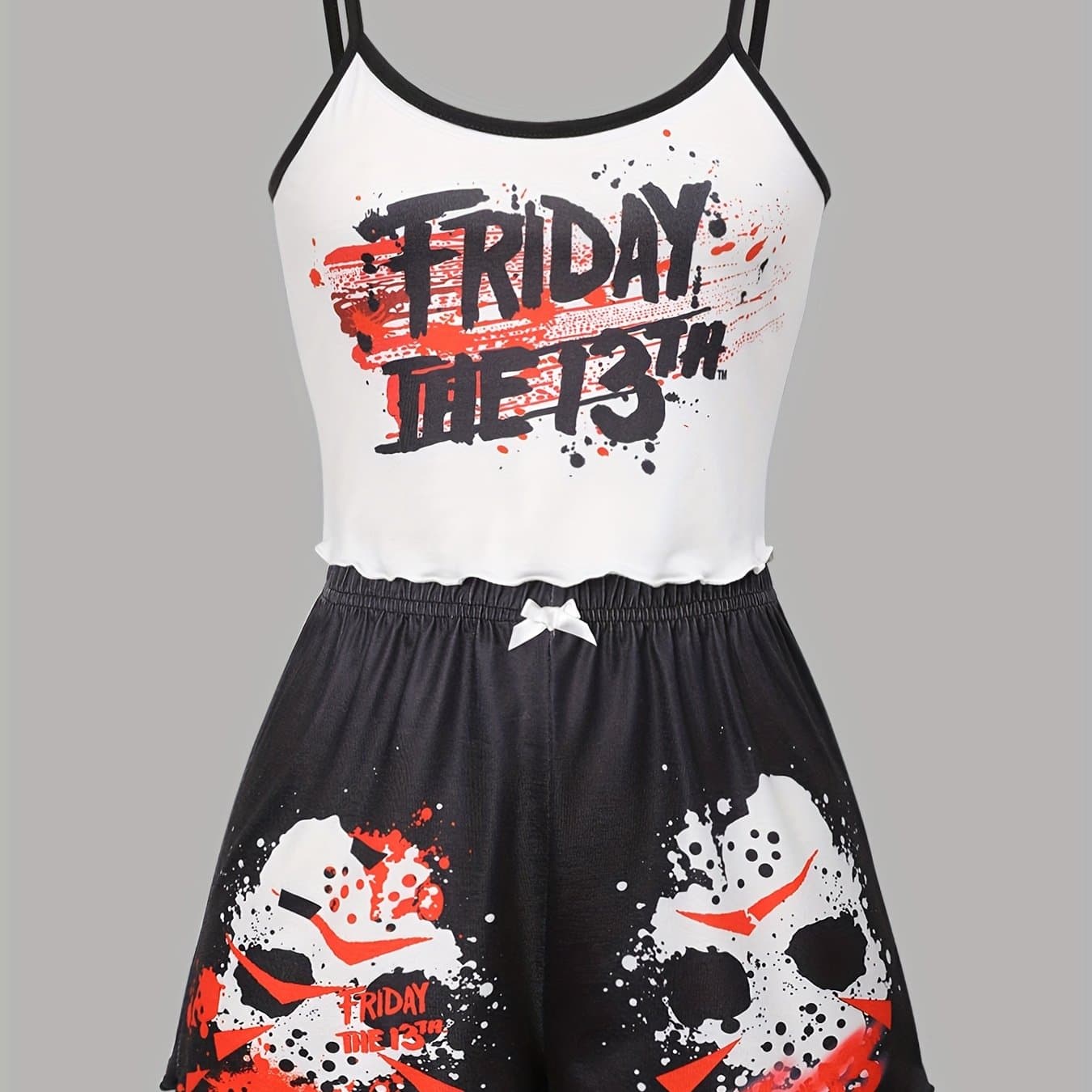 TEMU Women's Halloween Pattern, Bow. Soft. Comfortable. Hem, Suspender Shorts