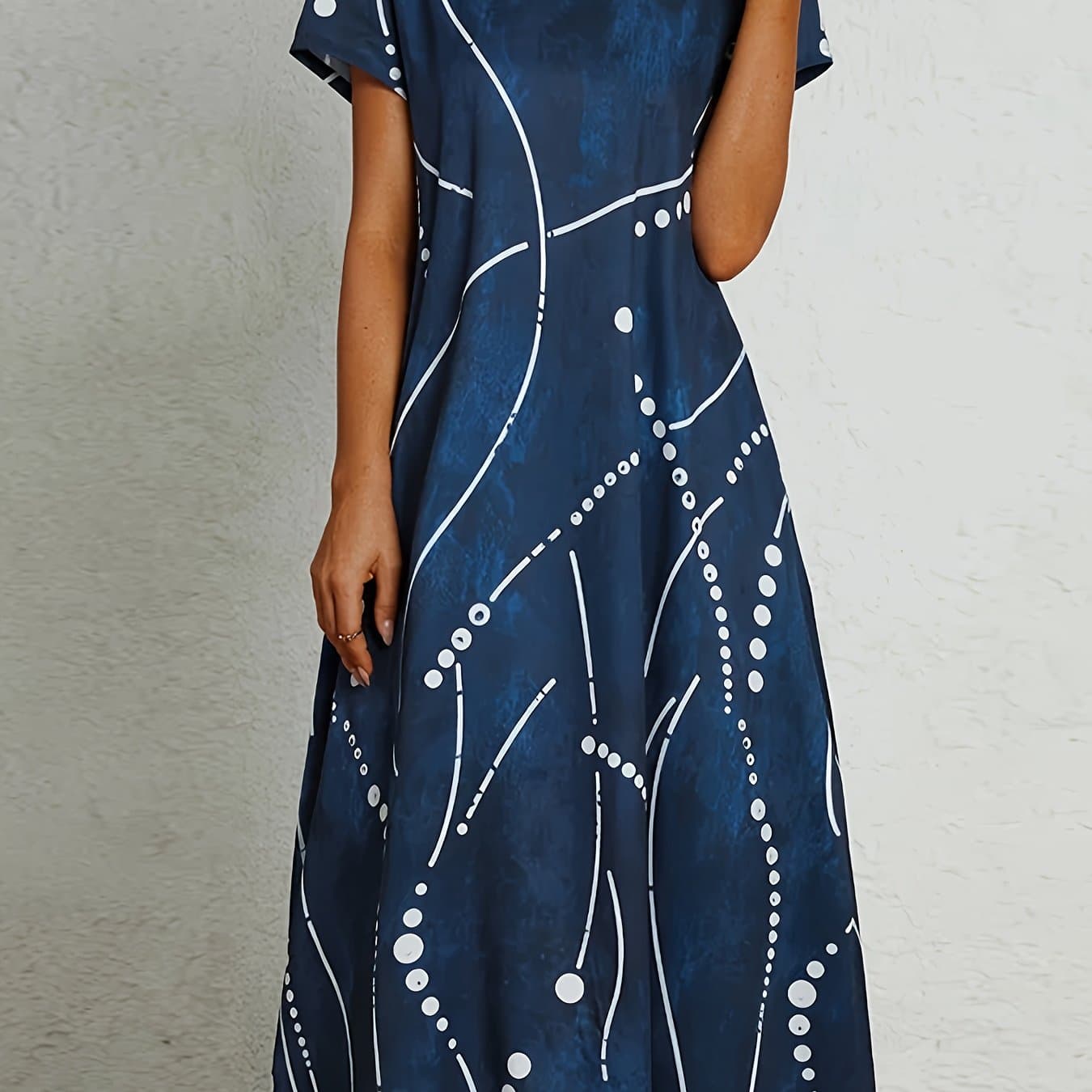 TEMU Elegant Special Women's Short Sleeve Printed Polka Dot Dress, Fashion Dress For Women, Casual Pocket Dress