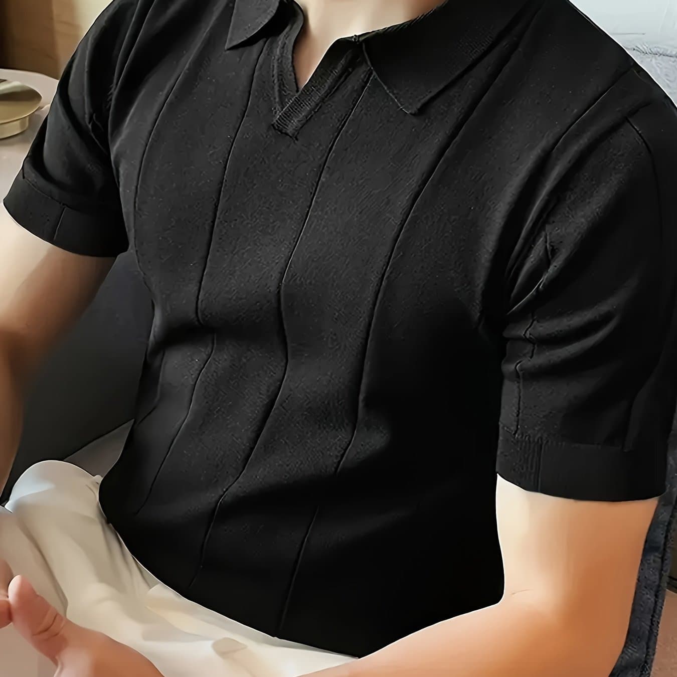 TEMU Men's Business Casual Solid Color Knit Short Sleeve Shirt