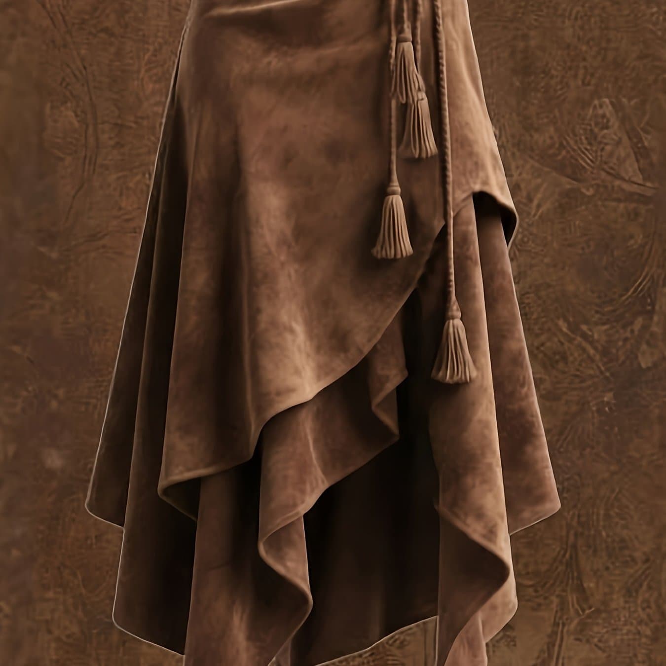 TEMU 2026 Style Irregular Mid-length Skirt With Waist Tie And Tassel Decoration