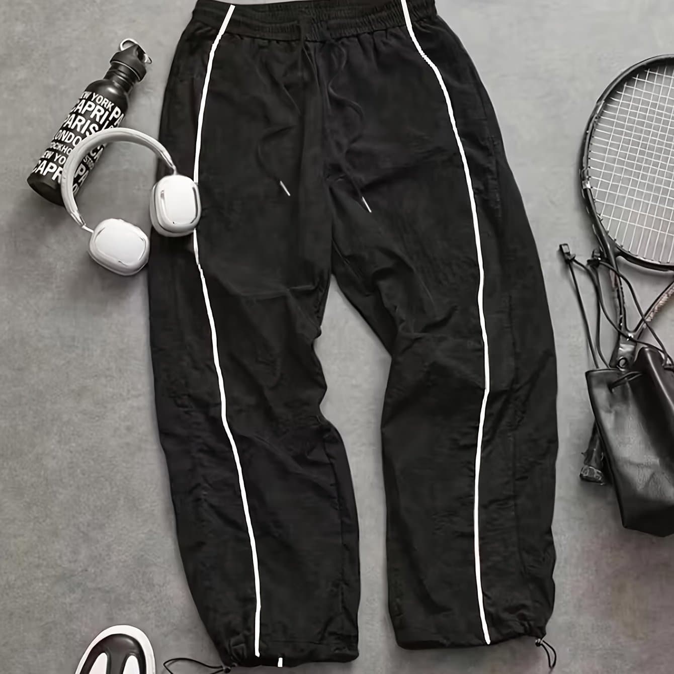 TEMU Casual Sporty Color- Pants With Adjustable Drawstring Waist And Relaxed Fit