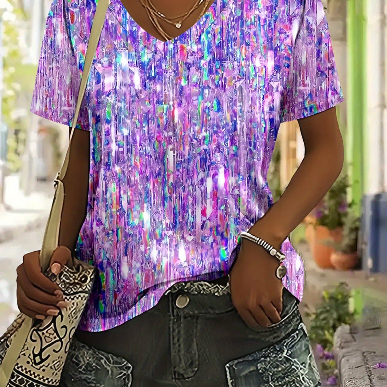TEMU Plus Size, European And Women's V-neck Short Sleeve - 1106