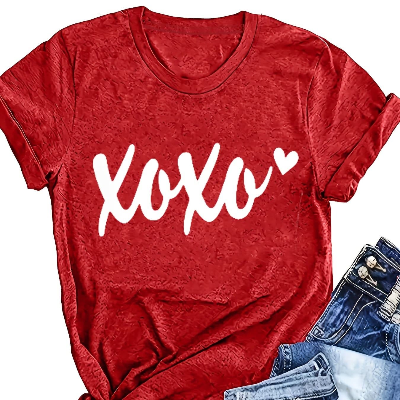 TEMU Women's Casual Short Sleeve T-shirt- Loose Round Neck Pattern Print Summer Top, Machine Washable, Comfortable For Daily Wear, Fun Textured Fabric