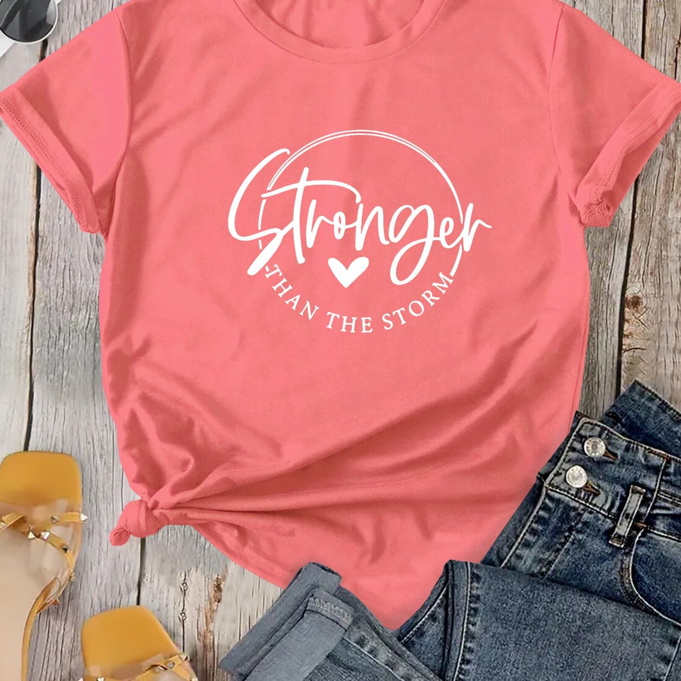 TEMU Plus Size, Plus Size Letter Printed T-shirt, Spring/summer Casual Short Sleeved Round Neck Top, Women's Plus Size Clothing